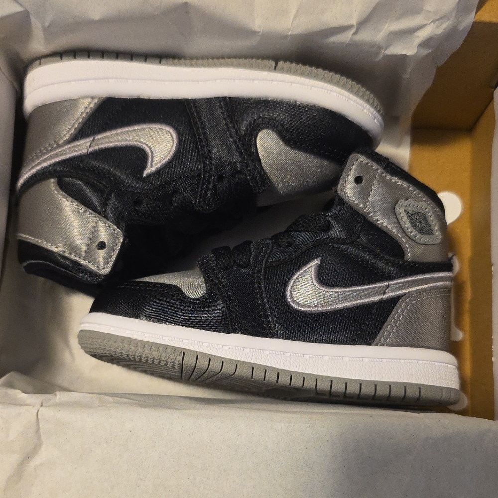 Air Jordan Retro 1 High OG(TD) Satin Shadow Sizes 5C,7C,8C,9C and 12C available.